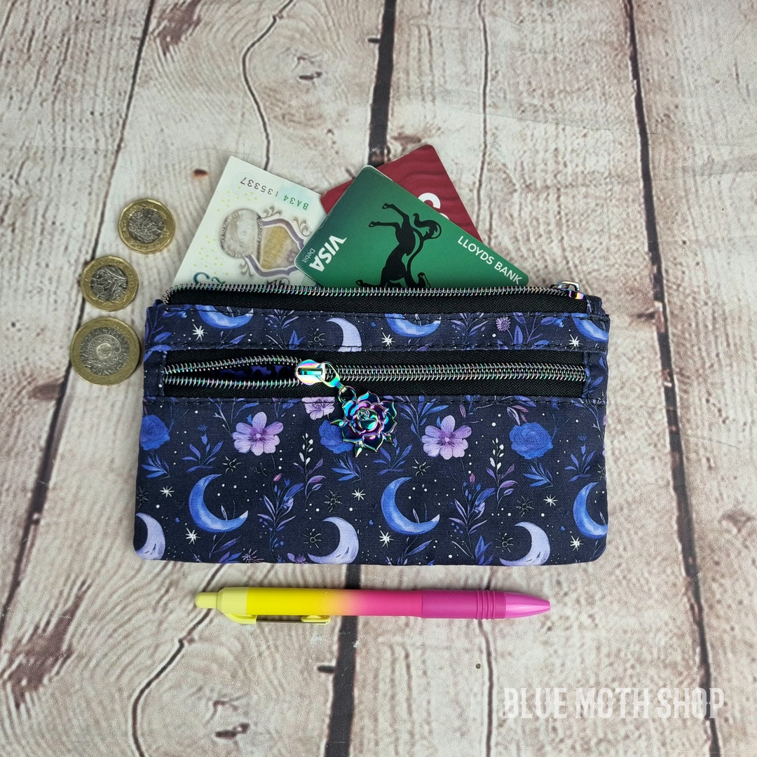 Purple Floral Moons Eco Cotton Canvas Slim Purse Wallet – Rock